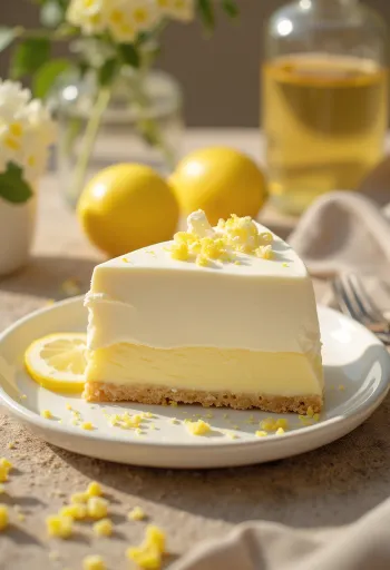 Kue yogurt lemon dihiasi dengan irisan lemon segar