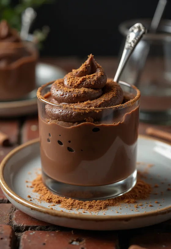 Mousse cokelat kayu manis dalam gelas
