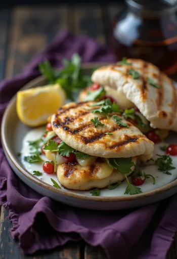 Pita Halloumi dengan keju panggang dan sayuran segar