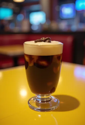 Koktail Kopi dihiasi dengan biji kopi
