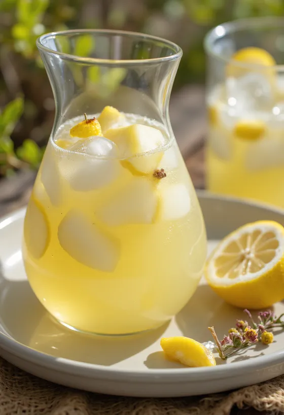 Limonade pir disajikan dalam gelas