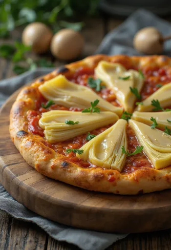 Pizza ai Carciofini disajikan dengan artichoke