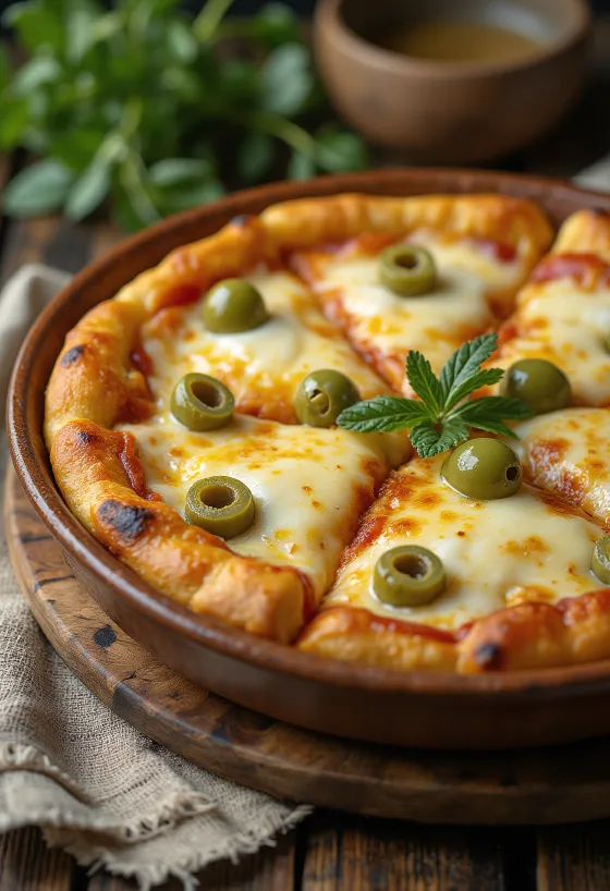 Pizza Argentina tebal dengan lapisan keju tebal