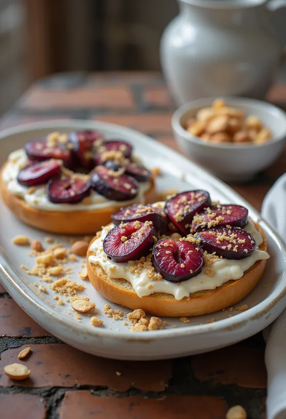 Bagel plum marzipan disajikan