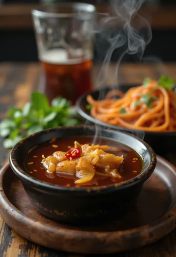 Saus ikan karamel disajikan dengan ikan goreng