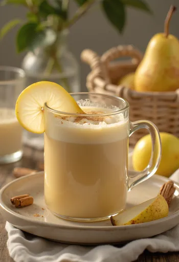Cider pir krim disajikan dalam gelas