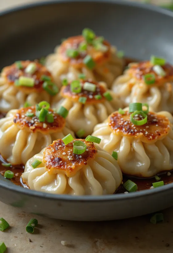 Dumpling ayam Vietnam dengan bagian bawah renyah, disajikan kukus