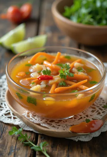 Saus nuoc cham disajikan dalam mangkuk kecil