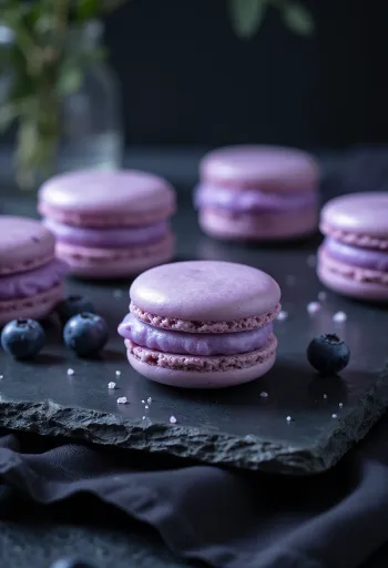 Macaron blueberry marzipan disajikan