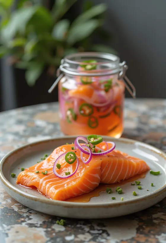 Acar salmon pedas dalam toples