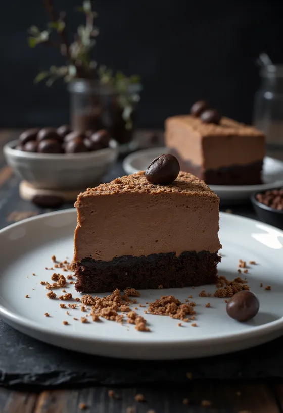Kue mousse cokelat kopi dengan hiasan