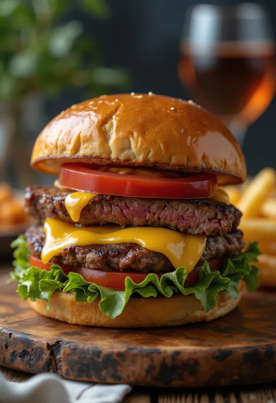 Burger steak dari irisan daging dengan keju dan sayuran