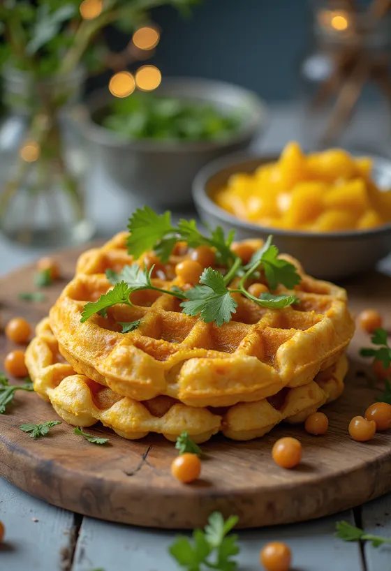 Wafel kari kacang arab India disajikan dengan ketumbar segar