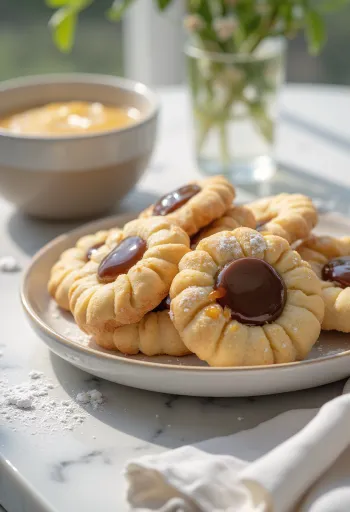 Linzer karamel disajikan di atas piring