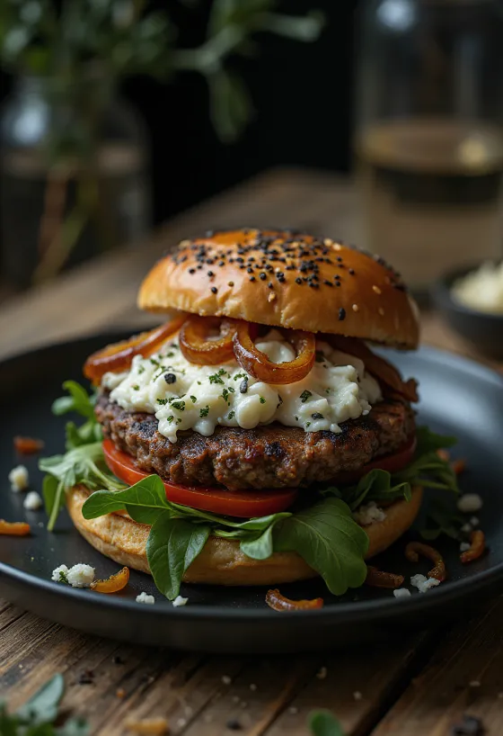 Burger keju biru disajikan