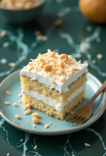 Kue mousse kelapa disajikan dengan parutan kelapa