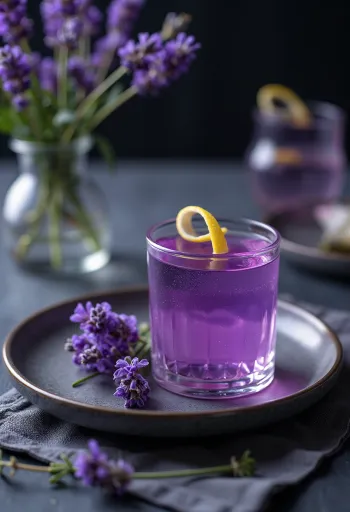 Likur lavender disajikan dalam botol