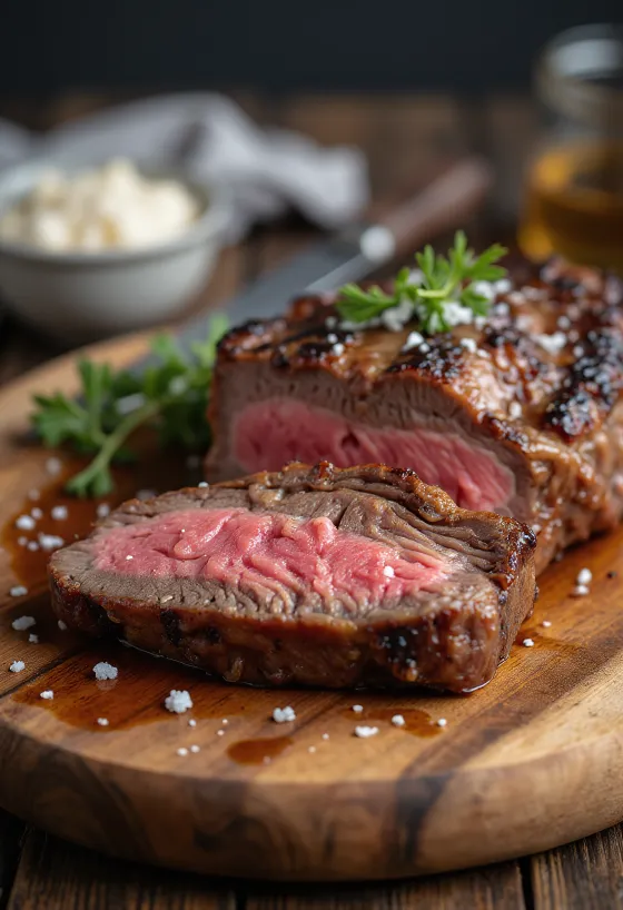 Picanha, irisan daging sapi panggang Brasil dengan kentang goreng dan saus chimichurri