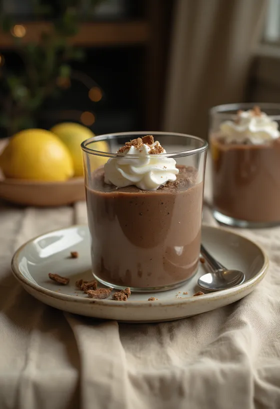 Mousse cokelat lemon disajikan dalam gelas