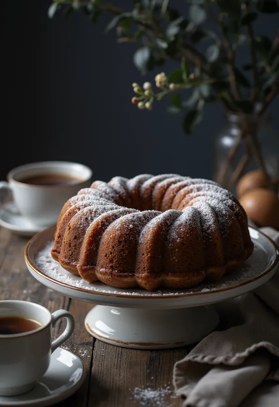 Bundt cake chestnut kayu manis disajikan