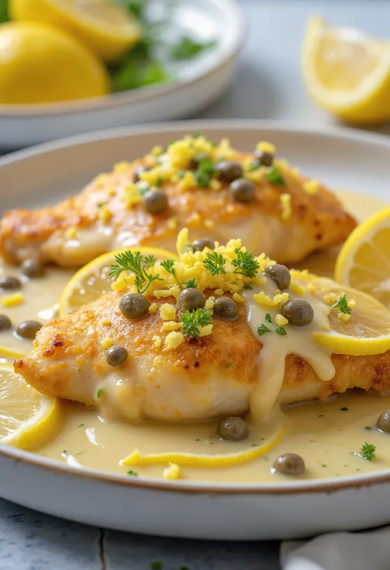 Piccata al Limone, dada ayam lemon dengan saus caper