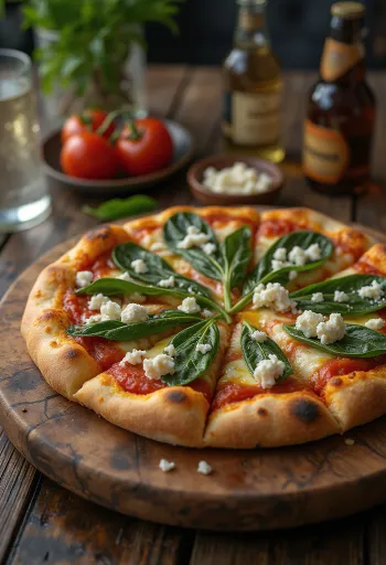 Pizza ai Caprini dengan keju kambing dan bayam