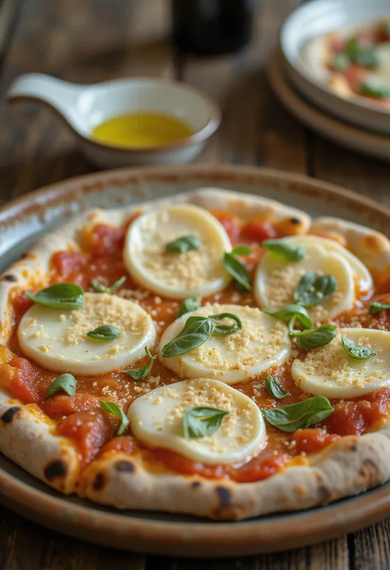 Pizza Cilentana dengan keju mozzarella dan provolone