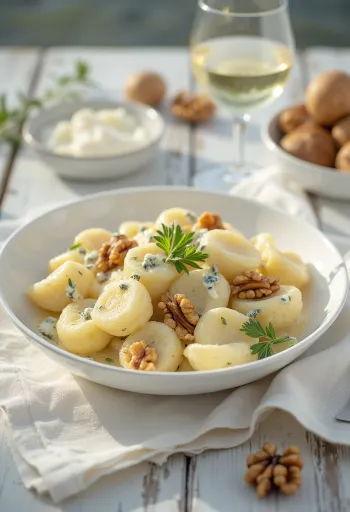 Gnocchi keju biru disajikan