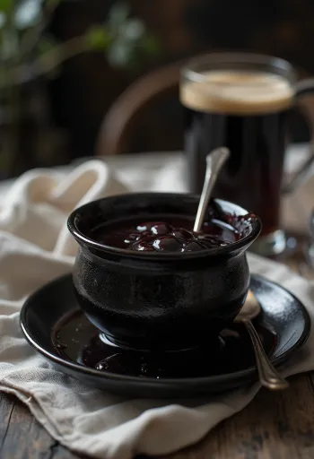 Saus anggur merah bir madu disajikan