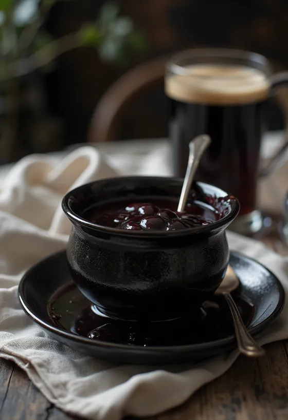 Saus anggur merah bir madu disajikan