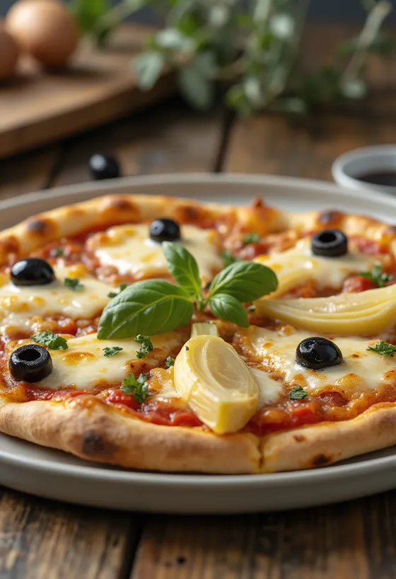 Pizza ai Carciofi e Olive dengan artichoke dan zaitun