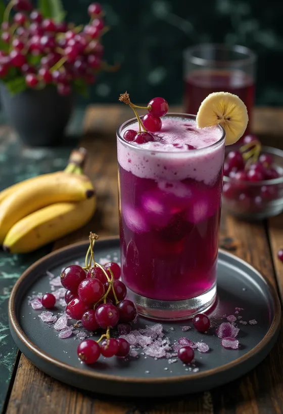 Punch pisang red currant dalam gelas