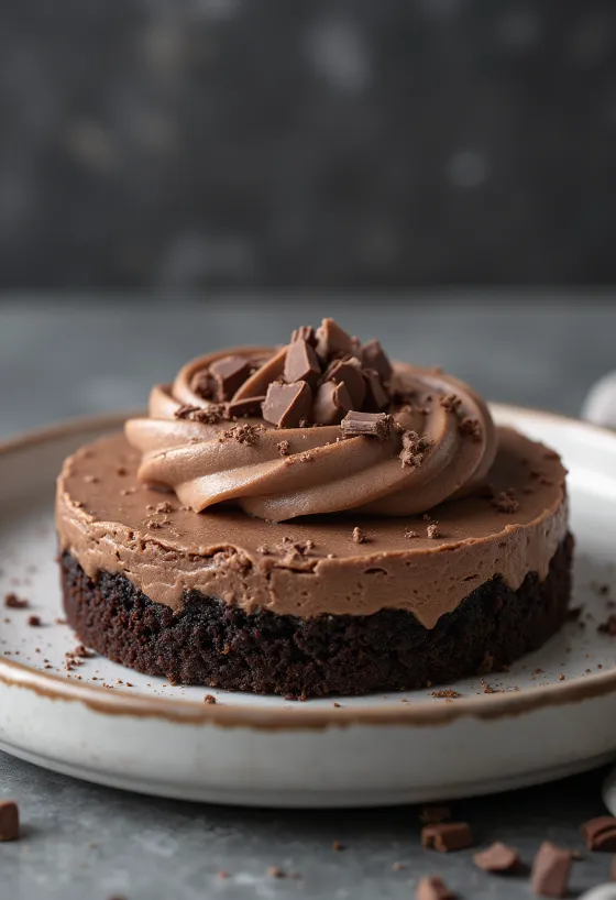 Kue mousse cokelat disajikan