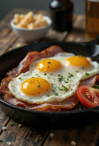 Ham asap dengan telur disajikan