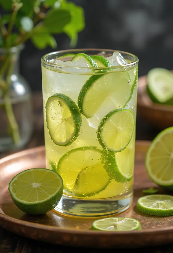 Cider mint jeruk nipis disajikan dalam gelas
