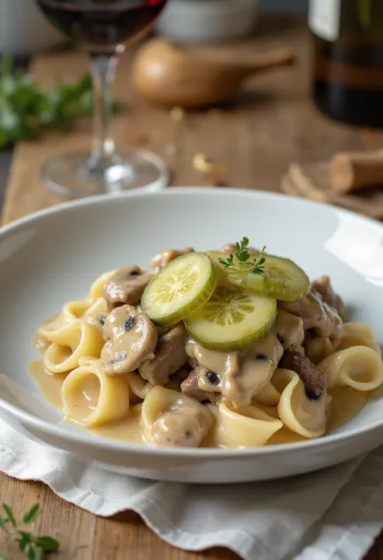 Stroganoff sapi disajikan