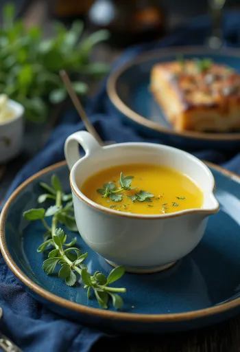 Saus mentega madu tarragon disajikan