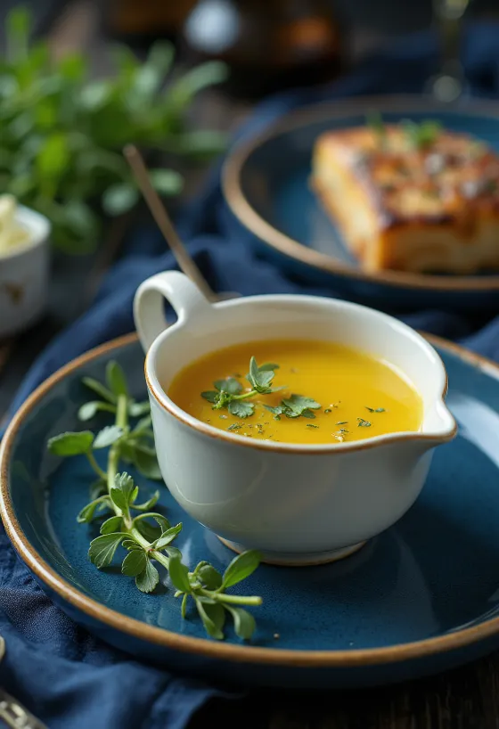 Saus mentega madu tarragon disajikan