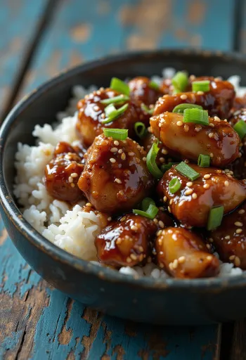 Ayam teriyaki disajikan dengan biji wijen dan daun bawang
