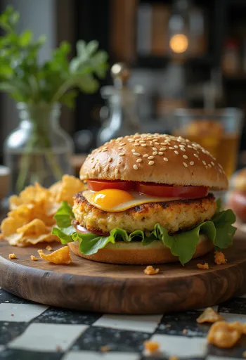 Burger terong vegan dengan sayuran segar