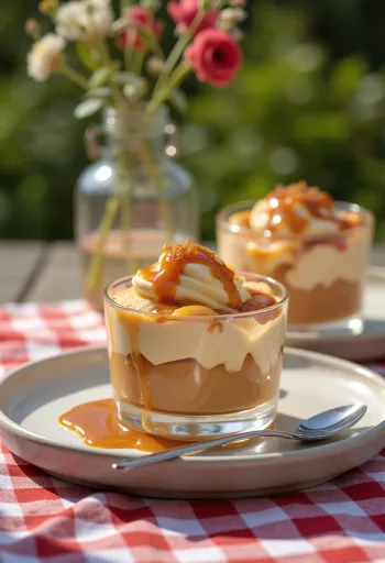 Parfait karamel vanila disajikan