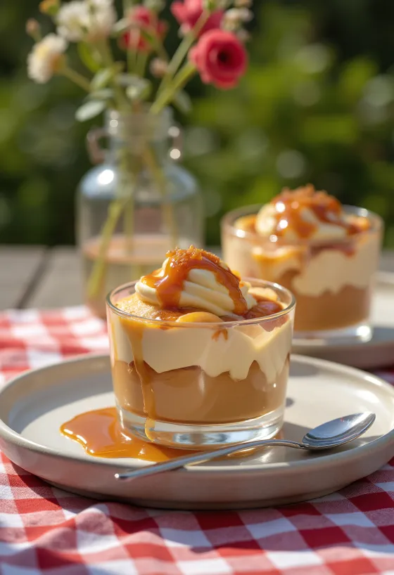 Parfait karamel vanila disajikan