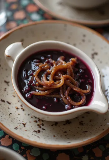 Saus bawang anggur merah dalam panci saus