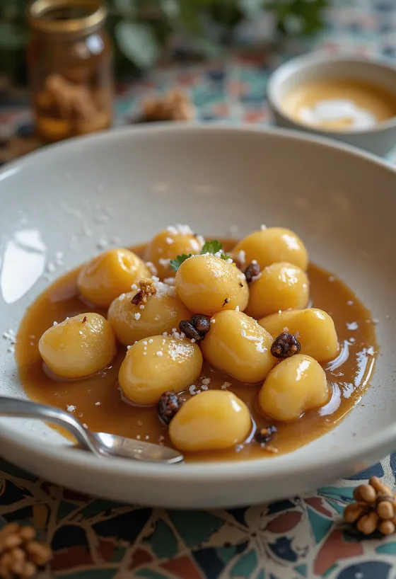 Gnocchi salted caramel disajikan