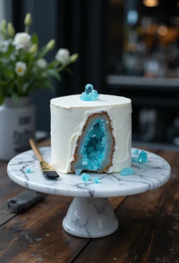 Kue Geode dengan permen gula batu berwarna-warni