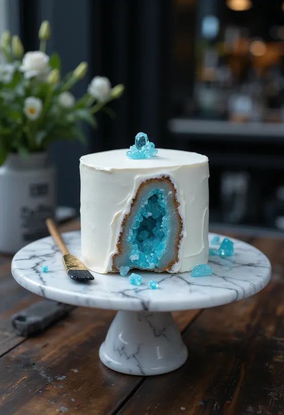 Kue Geode dengan permen gula batu berwarna-warni