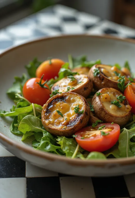 Salad jamur panggang dengan sayuran segar