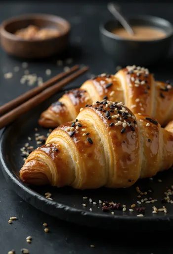 Croissant kacang merah Cina yang baru dipanggang