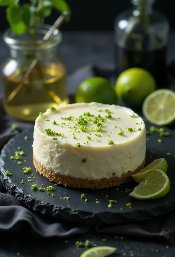 Cheesecake jeruk nipis mint disajikan per potong