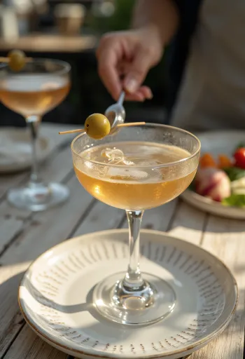 Koktail Martini dihiasi dengan buah zaitun